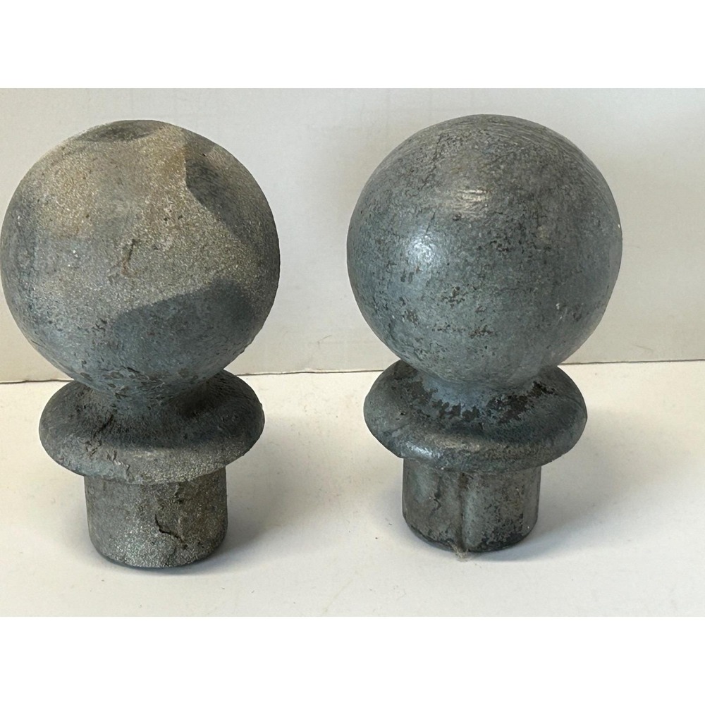 Vintage Solid Cast metal fence post Ball Toppers 4 1/2" Lot of 2
